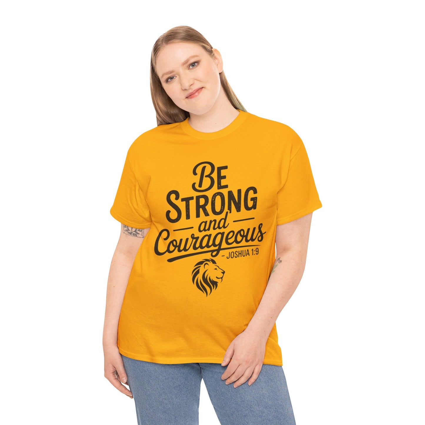 Be Strong and Courageous T-Shirt — Joshua 1:9 Inspirational Tee with Lion Graphic