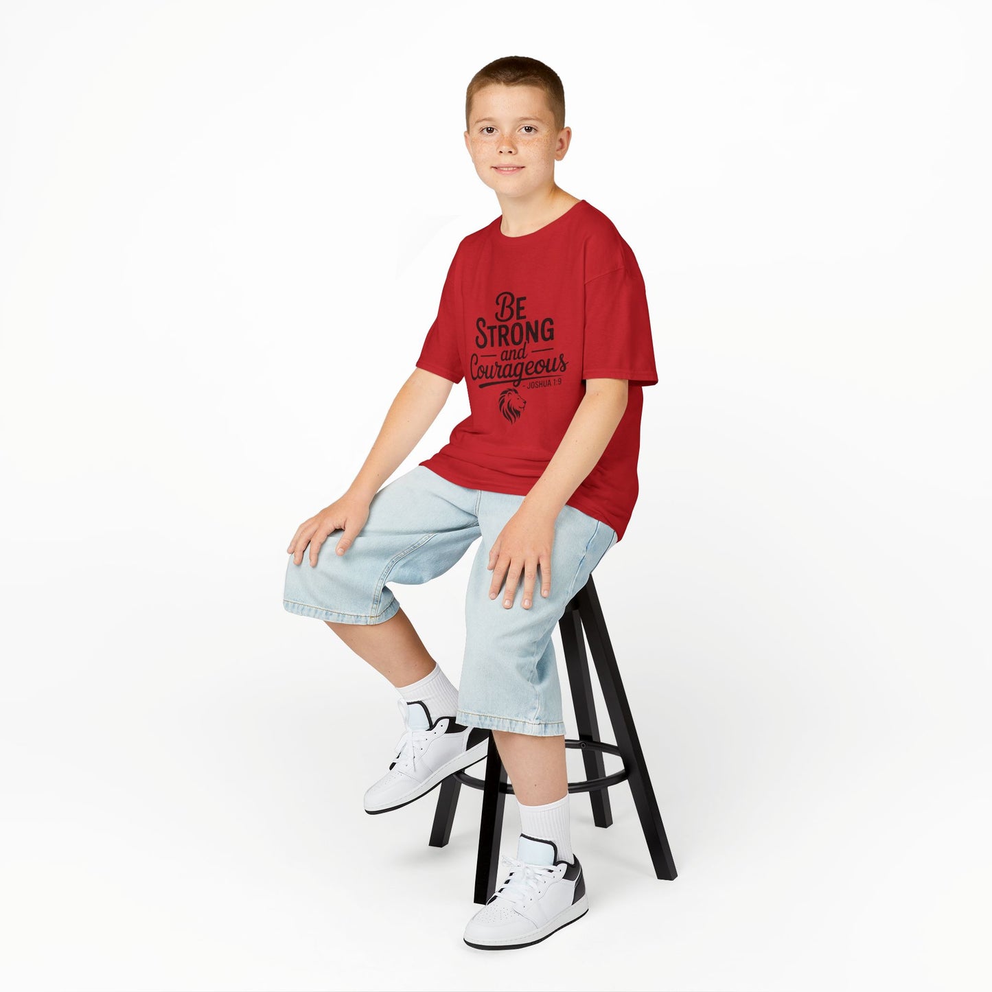 Kids Tee — "Be Strong and Courageous" Inspirational Bible Verse (Joshua 1:9)