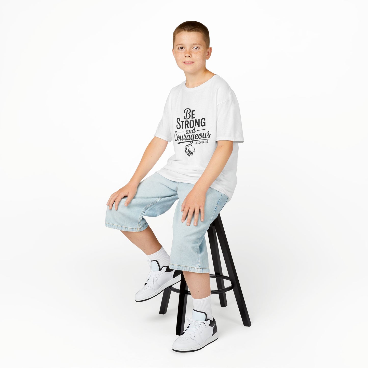 Kids Tee — "Be Strong and Courageous" Inspirational Bible Verse (Joshua 1:9)