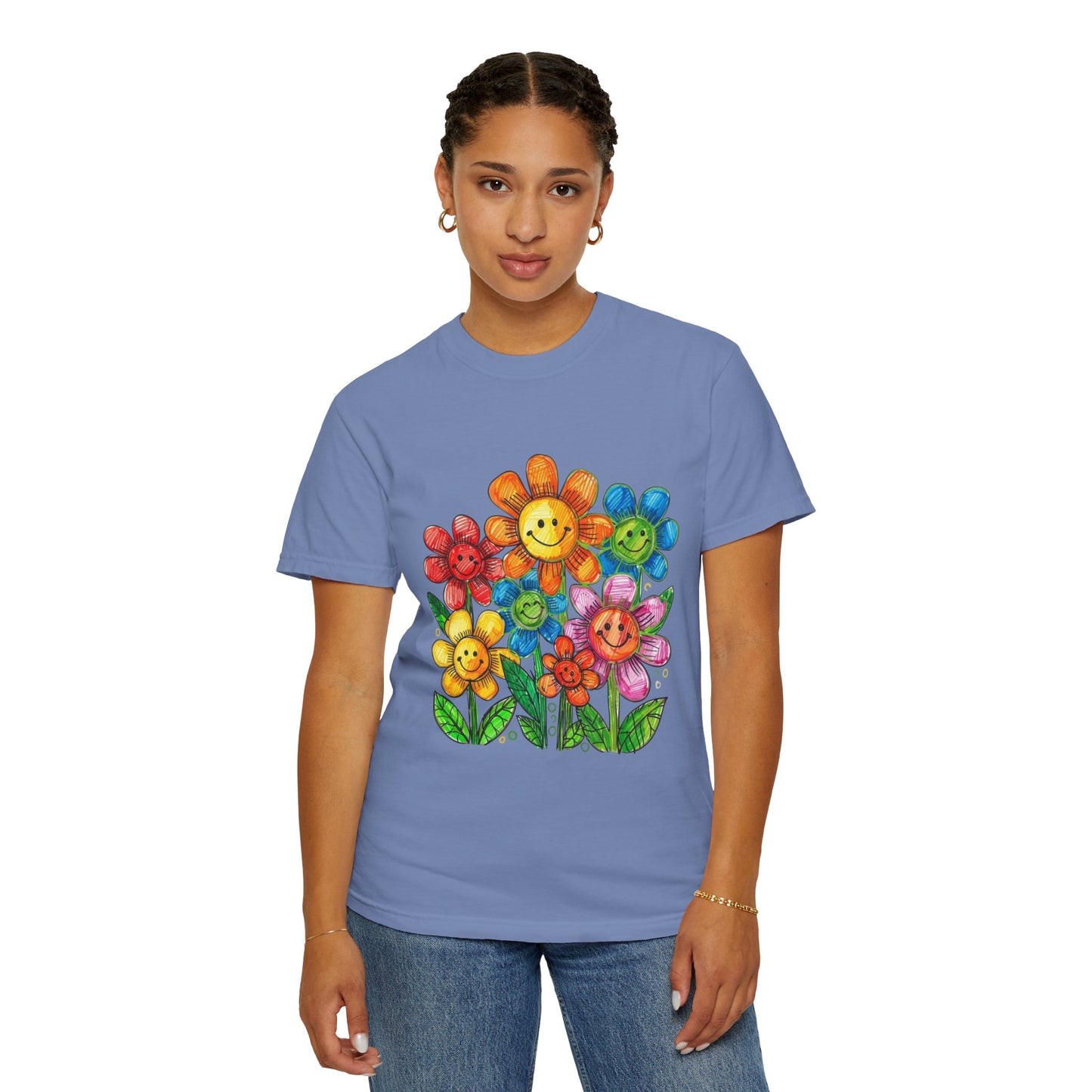 Smiling Rainbow Flower Graphic T-Shirt