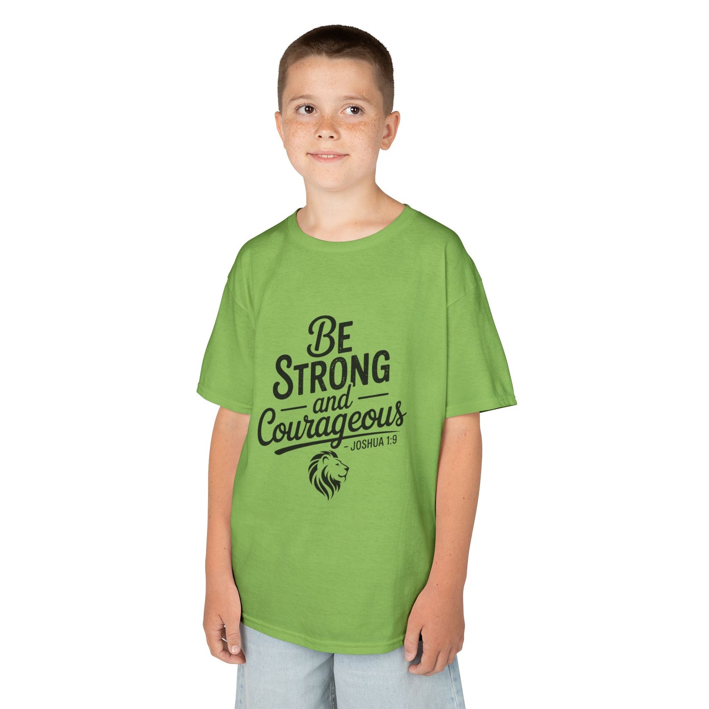 Kids Tee — "Be Strong and Courageous" Inspirational Bible Verse (Joshua 1:9)