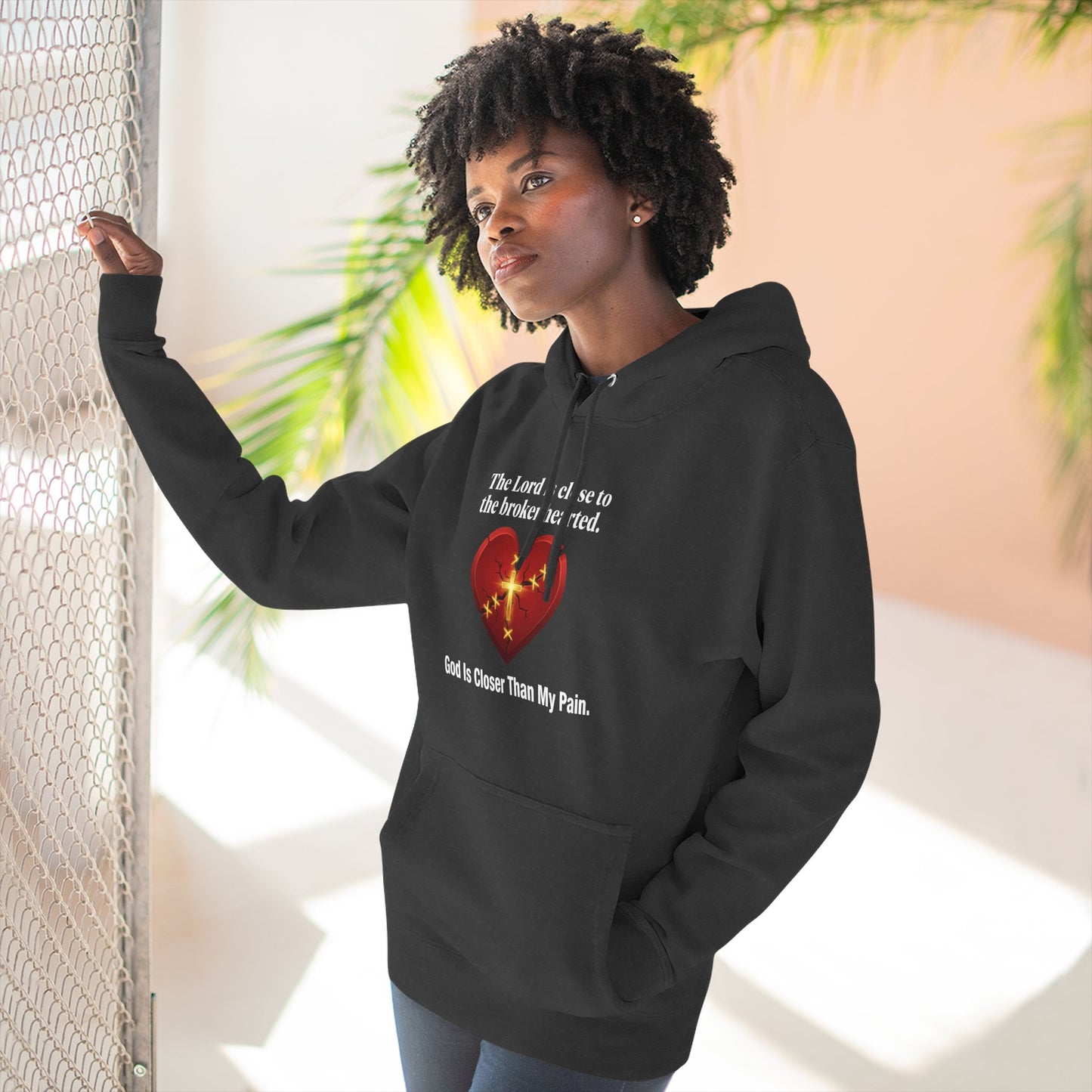 Christian Heart Hoodie – "God Is Closer Than My Pain" Inspirational Pullover