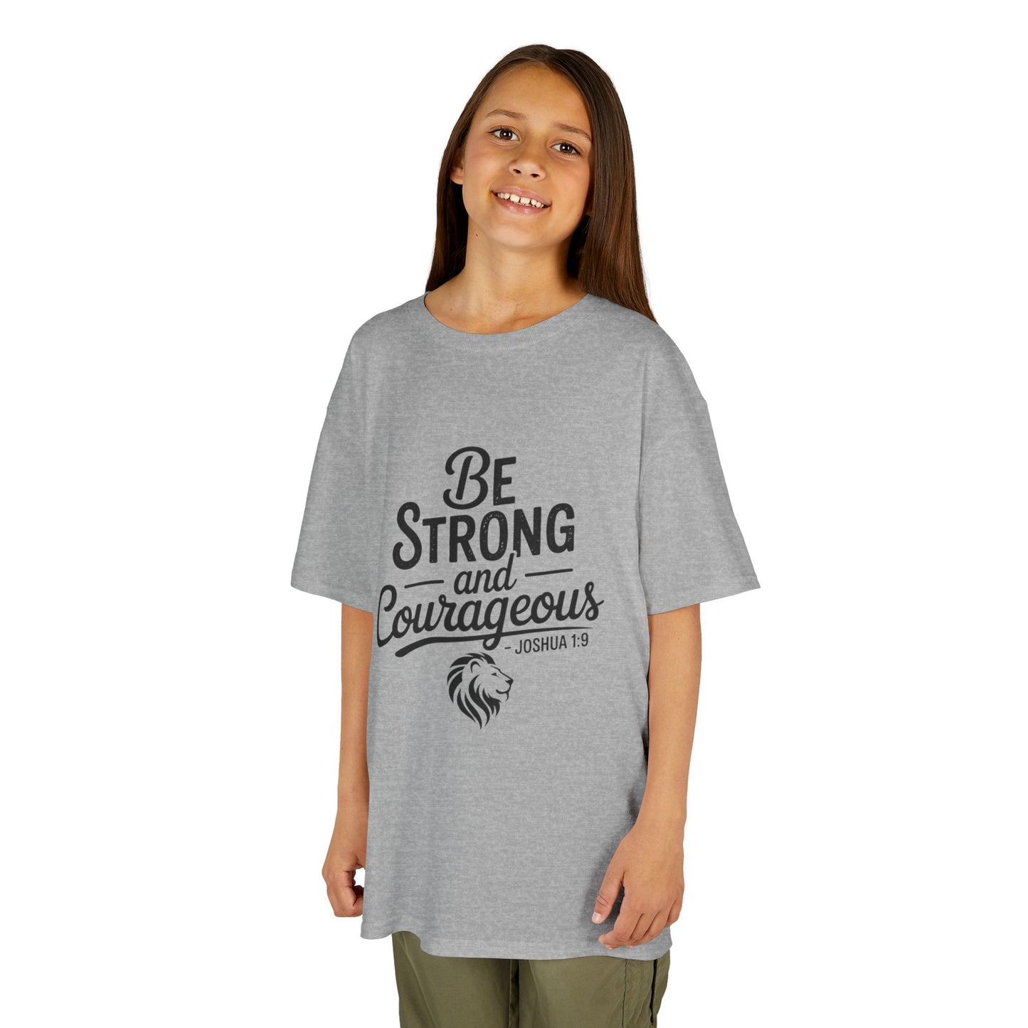 Kids Tee — "Be Strong and Courageous" Inspirational Bible Verse (Joshua 1:9)