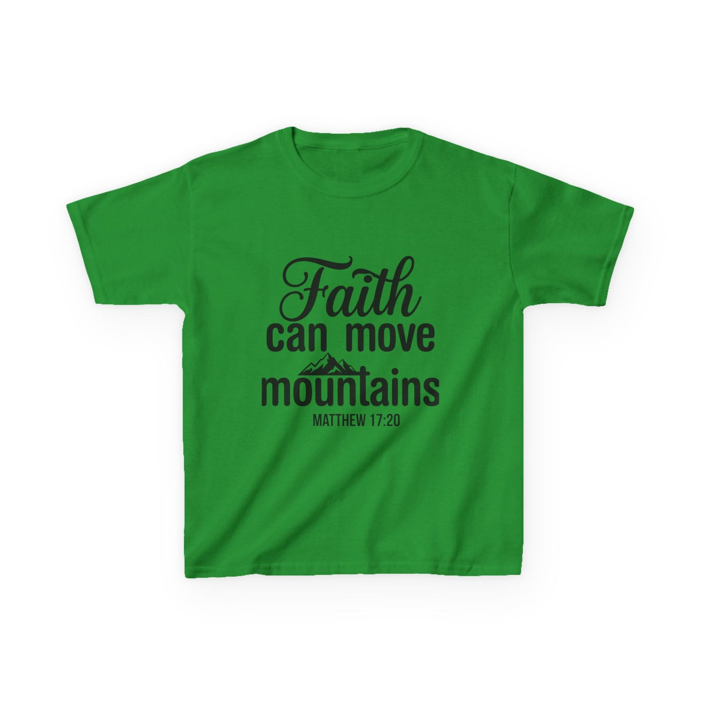 Kids Tee - "Faith Can Move Mountains" Christian Scripture Shirt (Matthew 17:20)