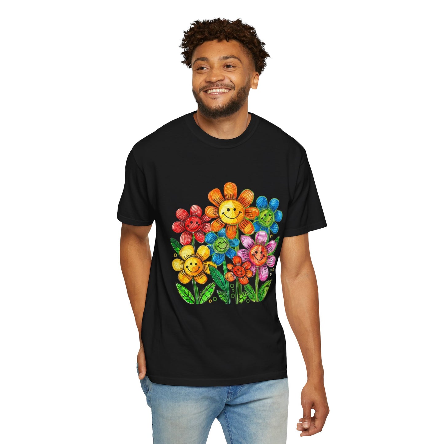 Smiling Rainbow Flower Graphic T-Shirt