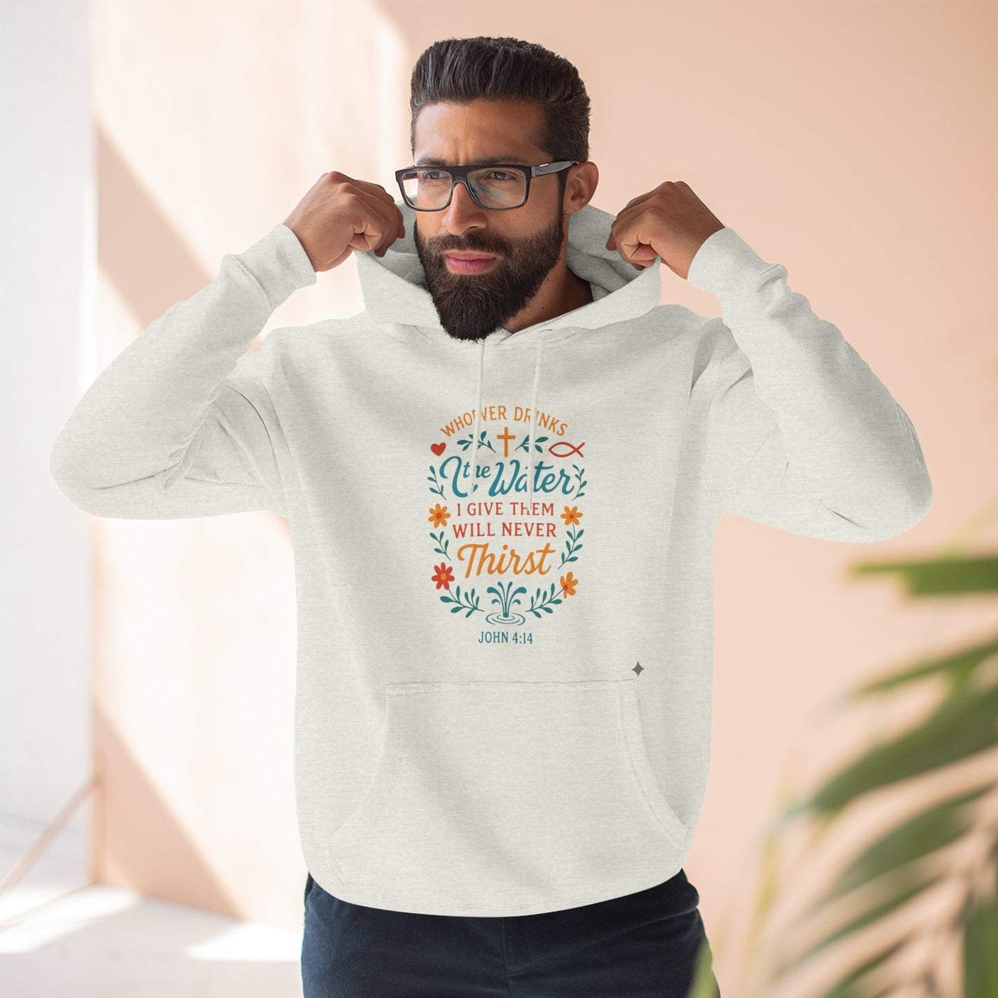 Scripture Floral Hoodie — “The Water I Give Them Will Never Thirst” Comfort Pullover