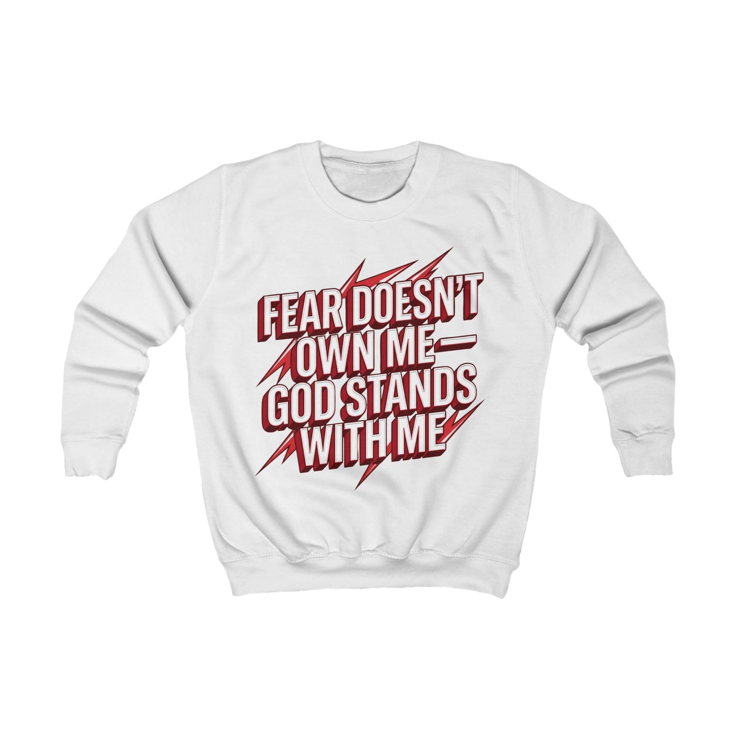 Kids Sweatshirt — "Fear Doesn’t Own Me, God Stands With Me" Christian Youth Pullover