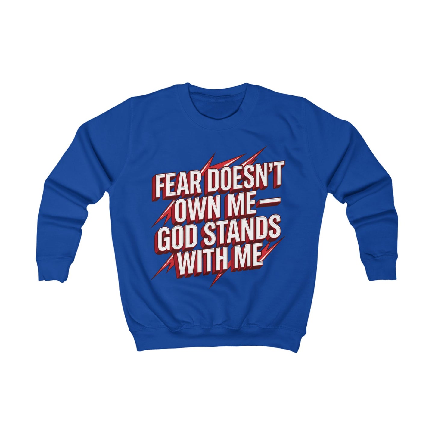 Kids Sweatshirt — "Fear Doesn’t Own Me, God Stands With Me" Christian Youth Pullover