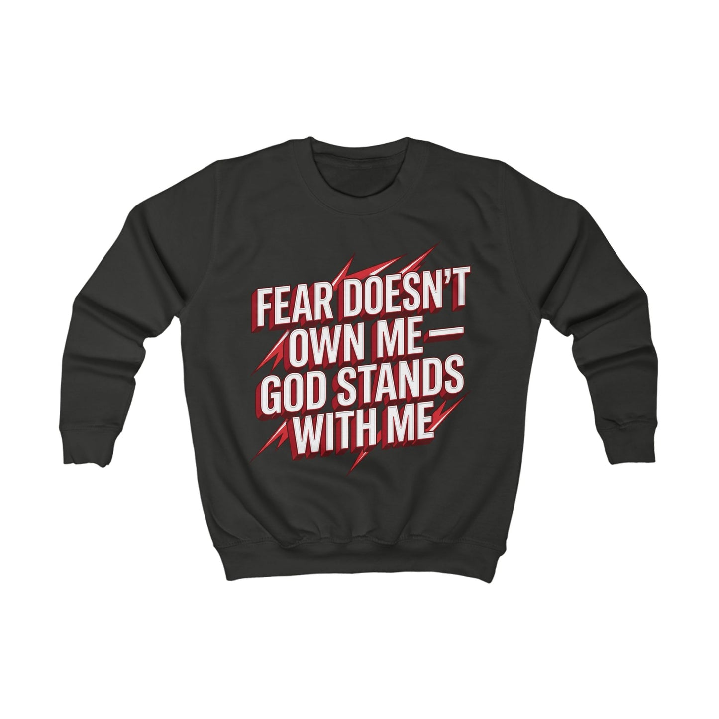 Kids Sweatshirt — "Fear Doesn’t Own Me, God Stands With Me" Christian Youth Pullover