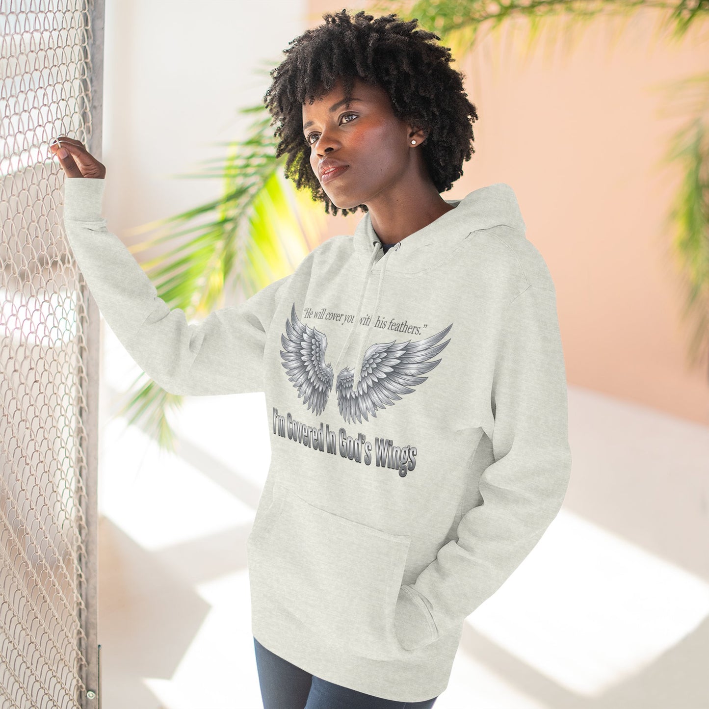 He’ll Cover You With His Feathers Hoodie – I’m Sheltered In God’s Wings Religious Pullover