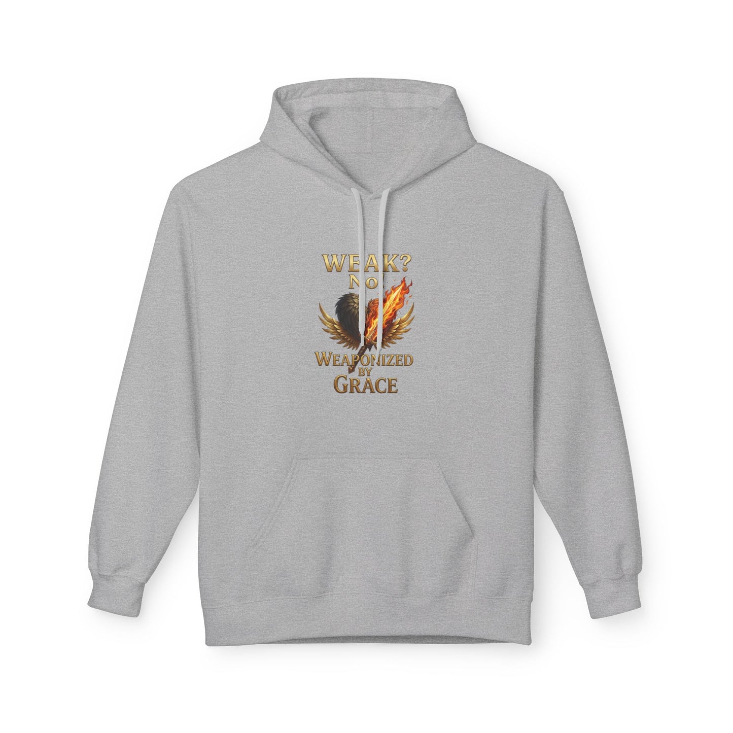 Grace-Armored Hoodie — "Weak? No, Weaponized by Grace" Christian Faith Pullover