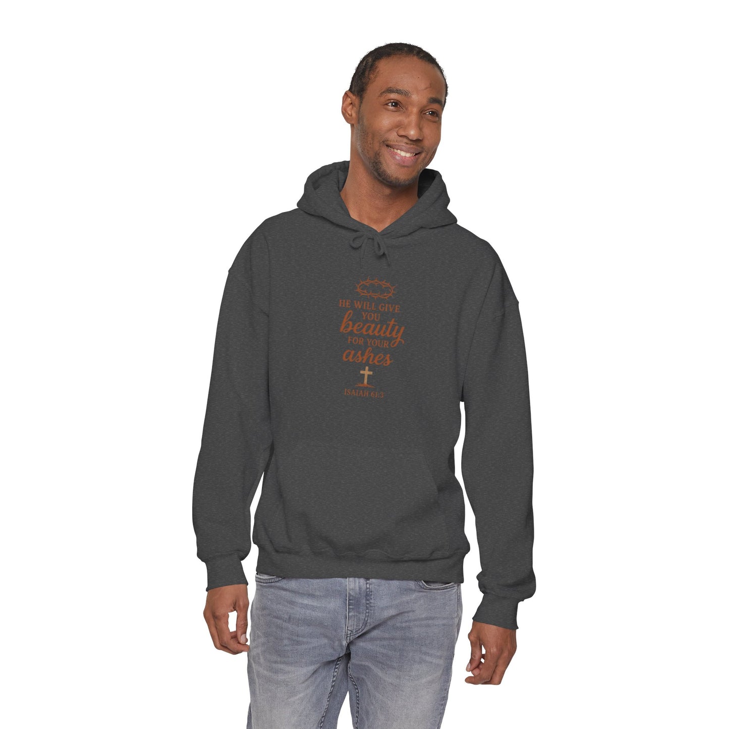 Hoodie — “He Will Give You Beauty for Your Ashes” Faith Verse Christian Hoodie