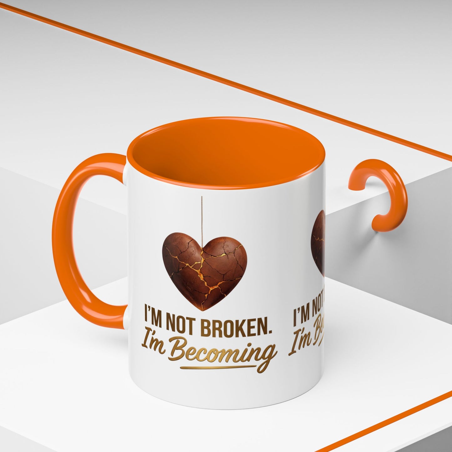 Kintsugi Heart Coffee Mug - "I'm Not Broken, I'm Becoming" Inspirational Ceramic Mug