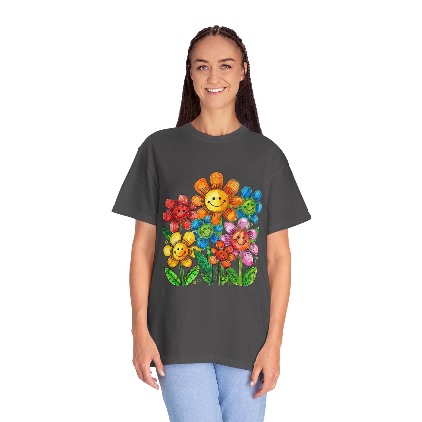 Smiling Rainbow Flower Graphic T-Shirt