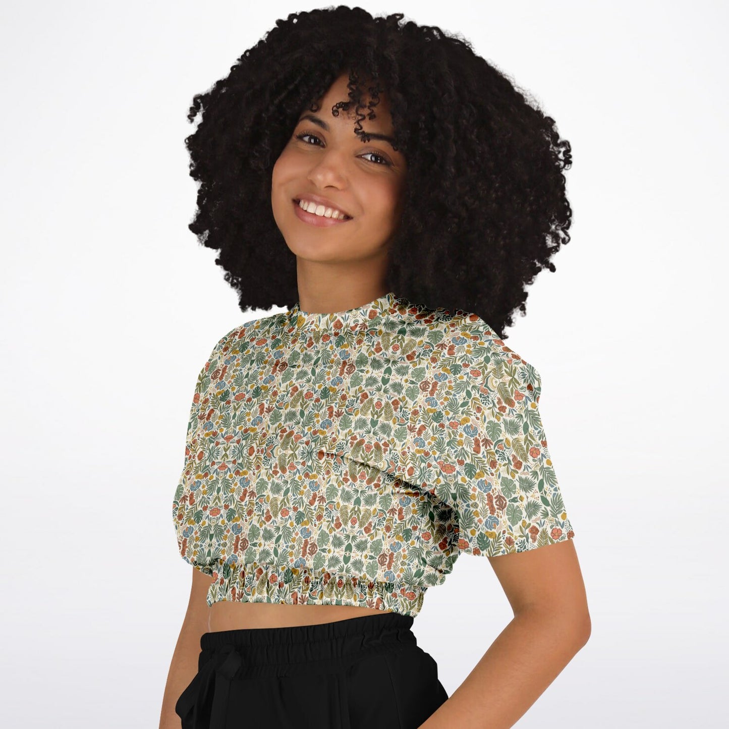 Fashion Cropped Short Sleeve Sweatshirt - AOP