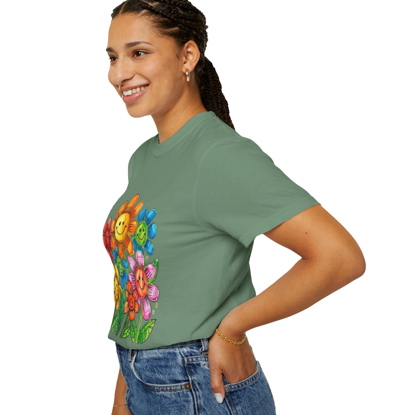 Smiling Rainbow Flower Graphic T-Shirt