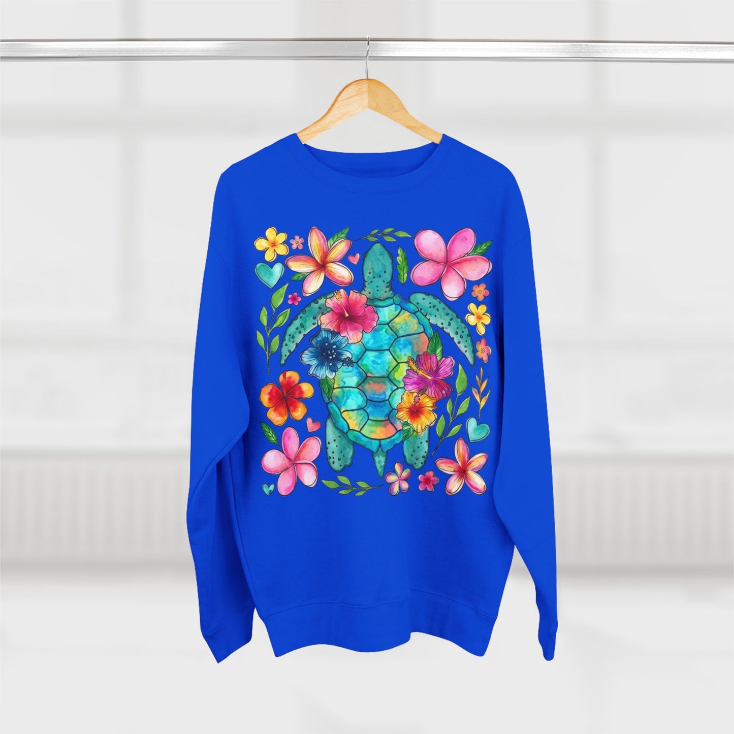 Floral Sea Turtle Sweatshirt — Colorful Watercolor Turtle & Flowers Crewneck
