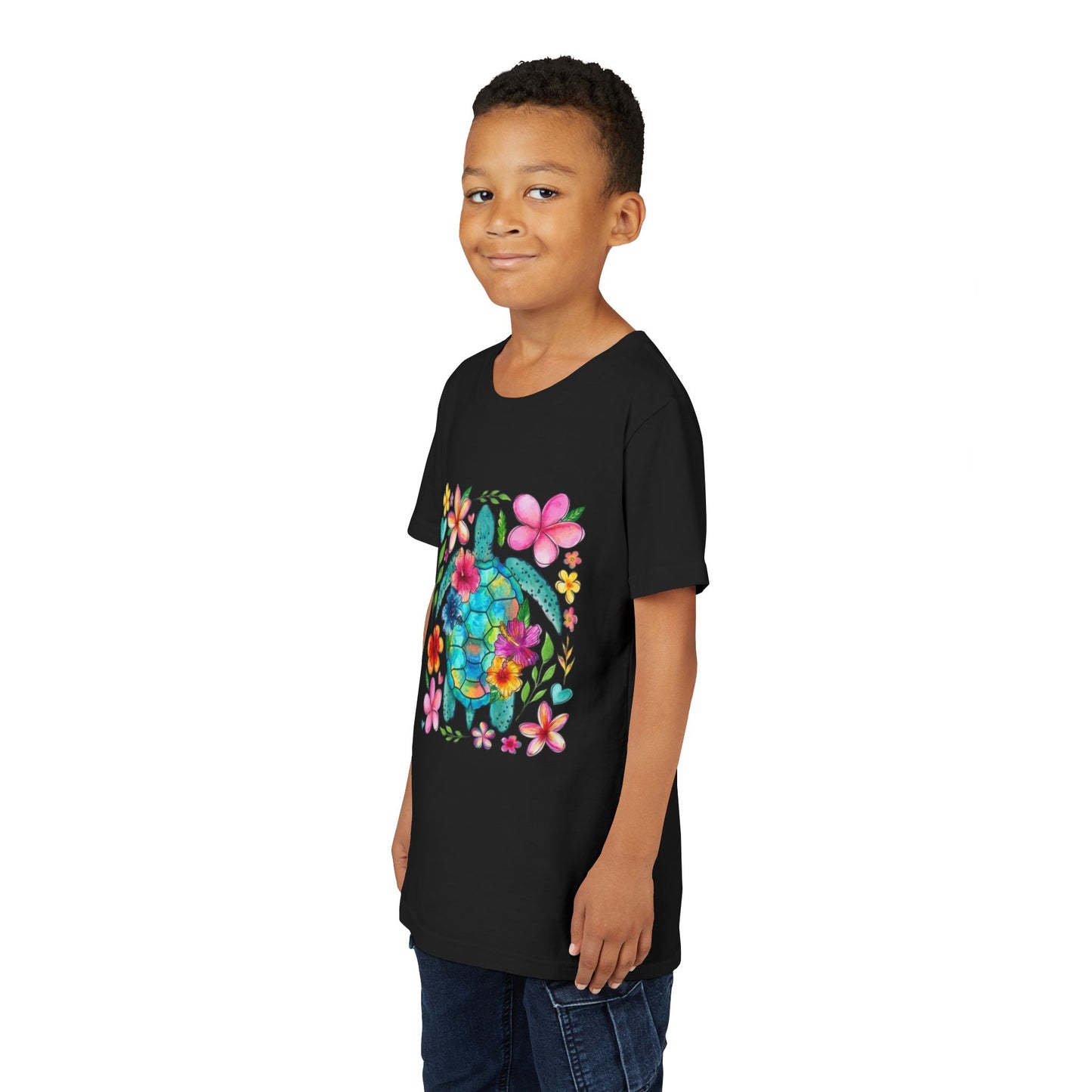 Youth Tee — Colorful Floral Sea Turtle Kids Shirt