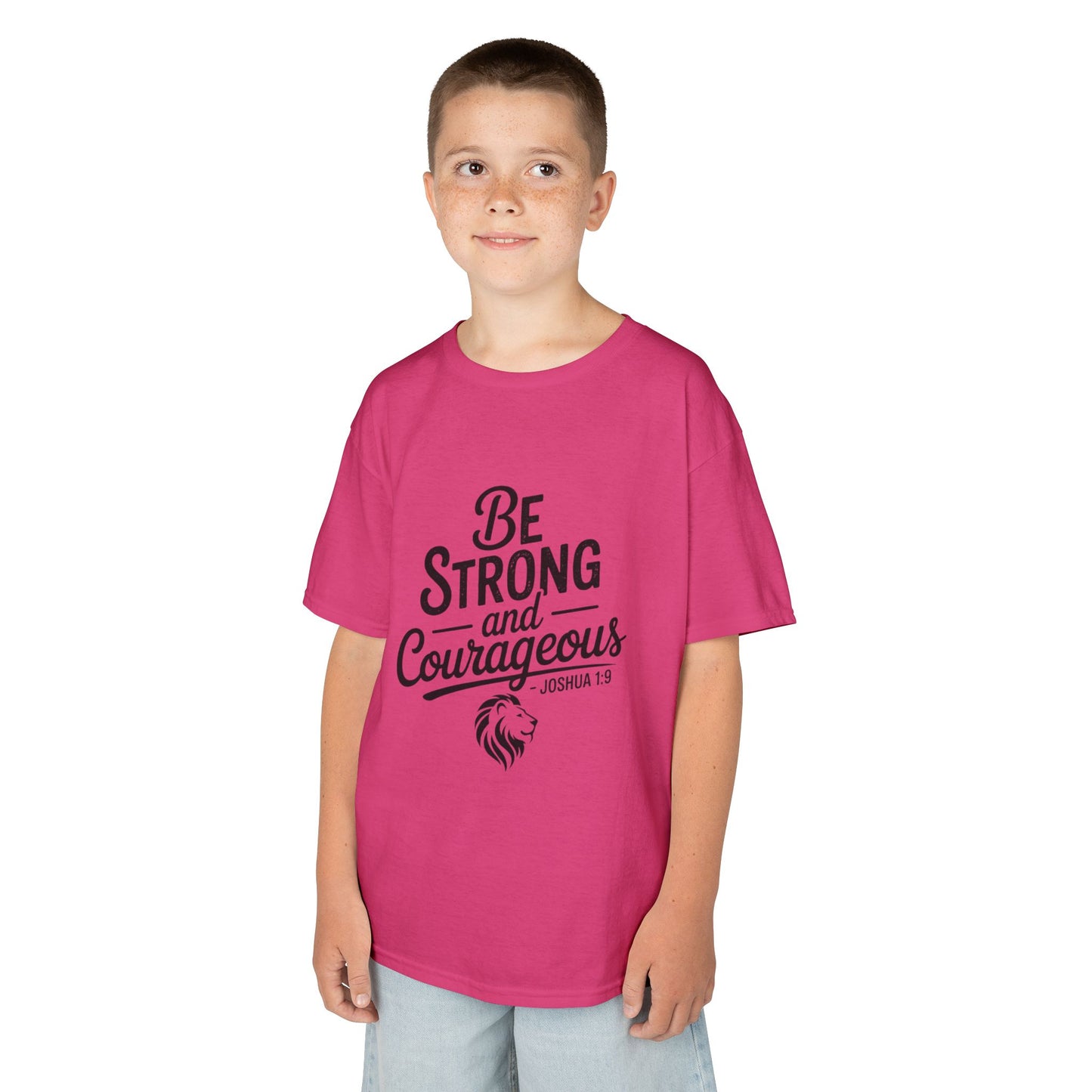 Kids Tee — "Be Strong and Courageous" Inspirational Bible Verse (Joshua 1:9)