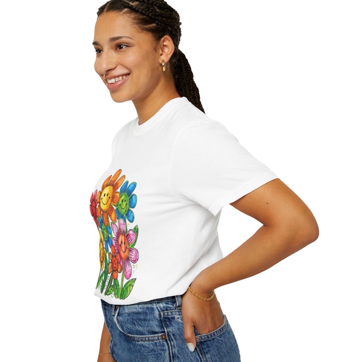 Smiling Rainbow Flower Graphic T-Shirt