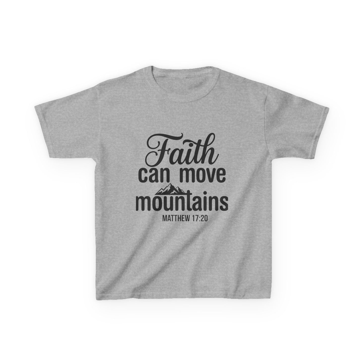Kids Tee - "Faith Can Move Mountains" Christian Scripture Shirt (Matthew 17:20)