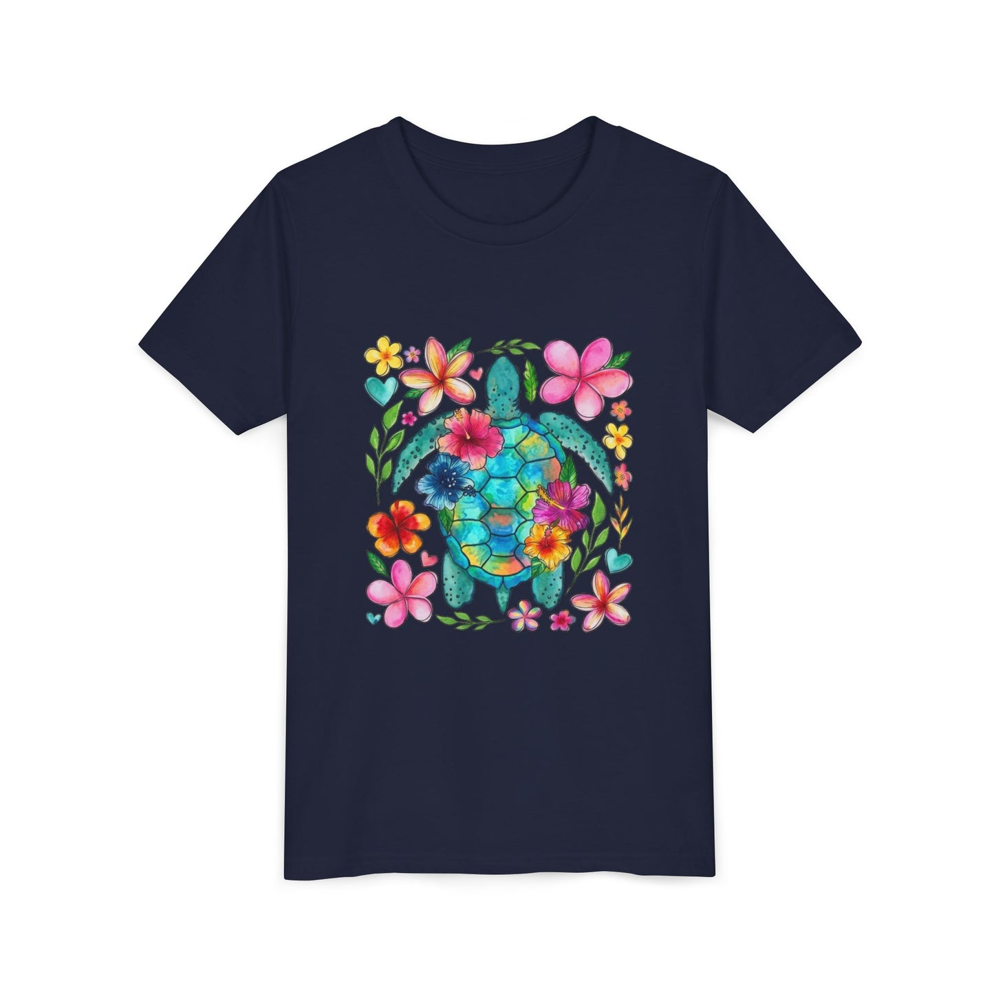 Youth Tee — Colorful Floral Sea Turtle Kids Shirt