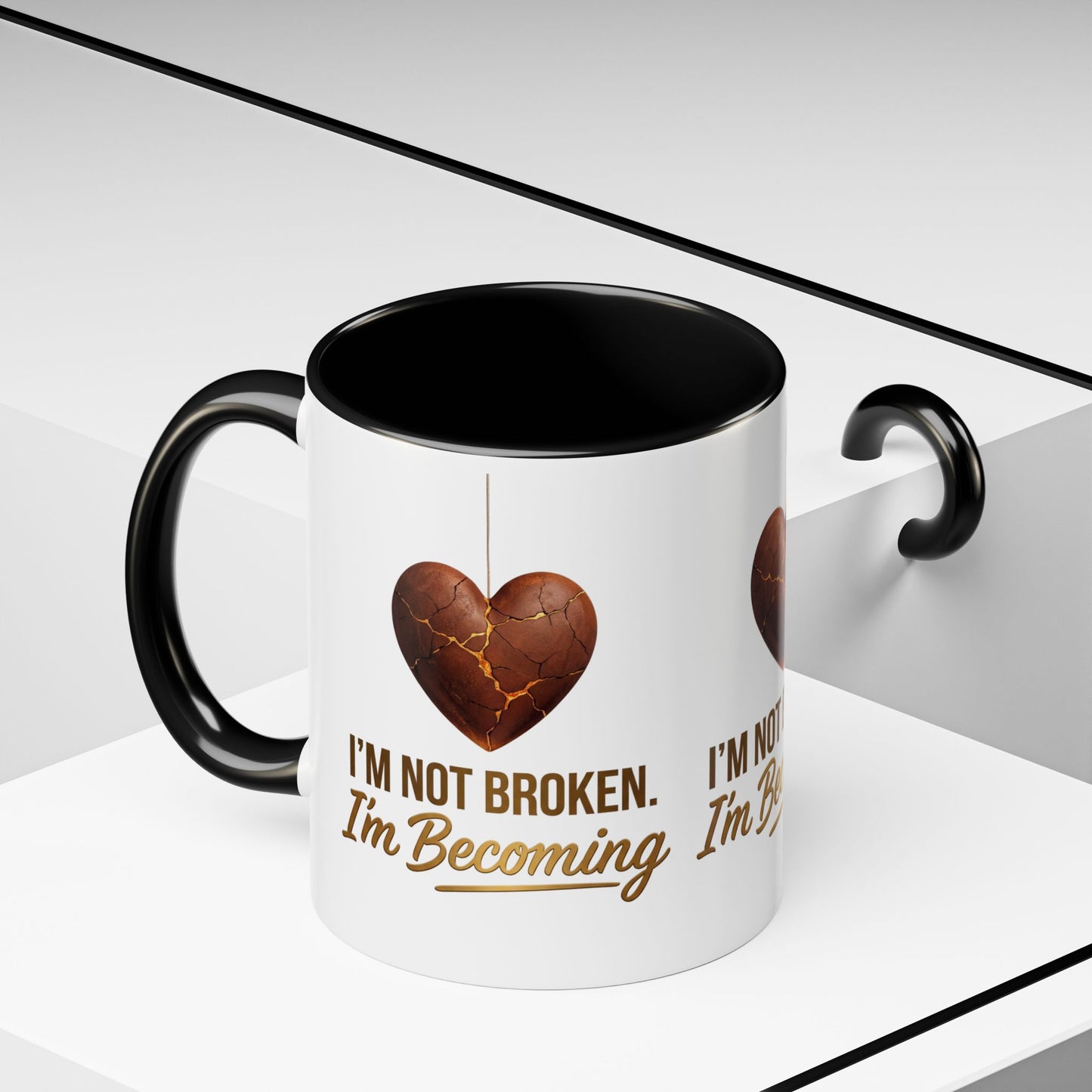 Kintsugi Heart Coffee Mug - "I'm Not Broken, I'm Becoming" Inspirational Ceramic Mug