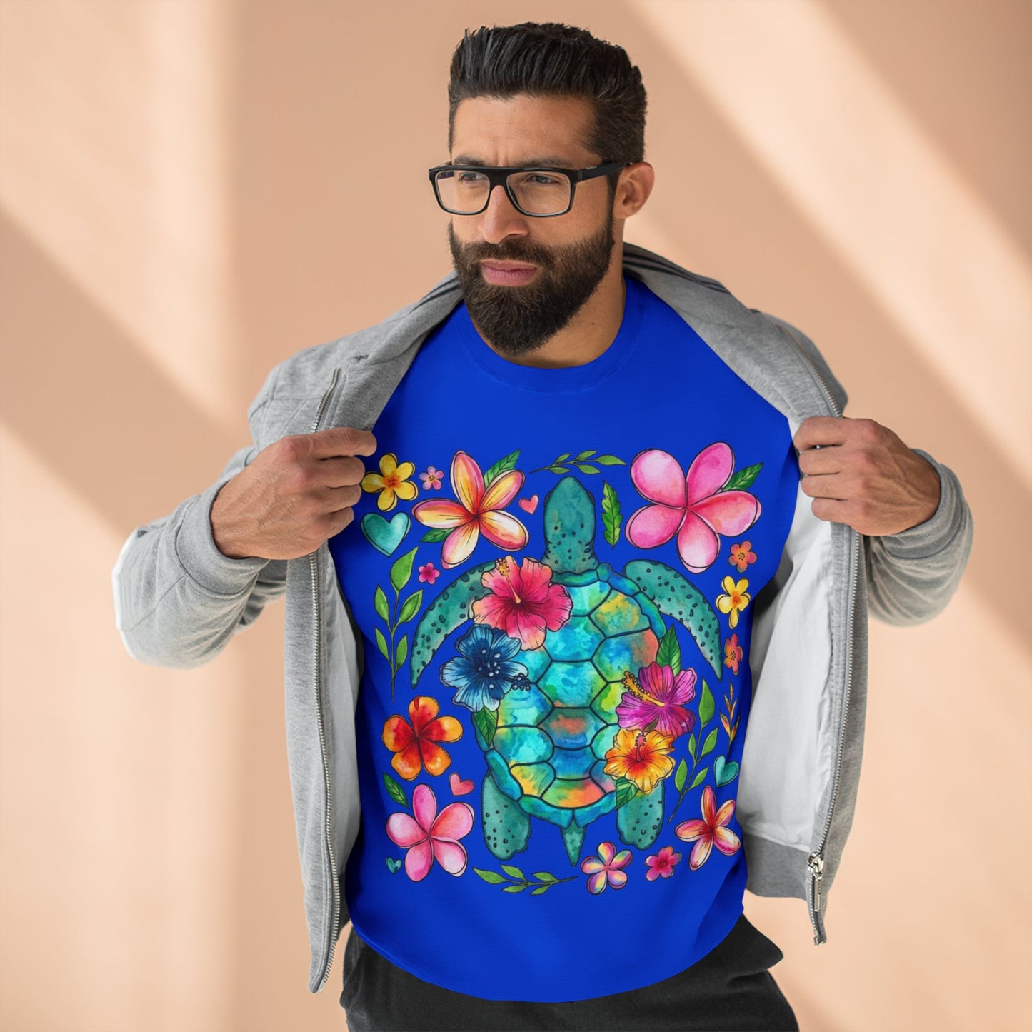 Floral Sea Turtle Sweatshirt — Colorful Watercolor Turtle & Flowers Crewneck