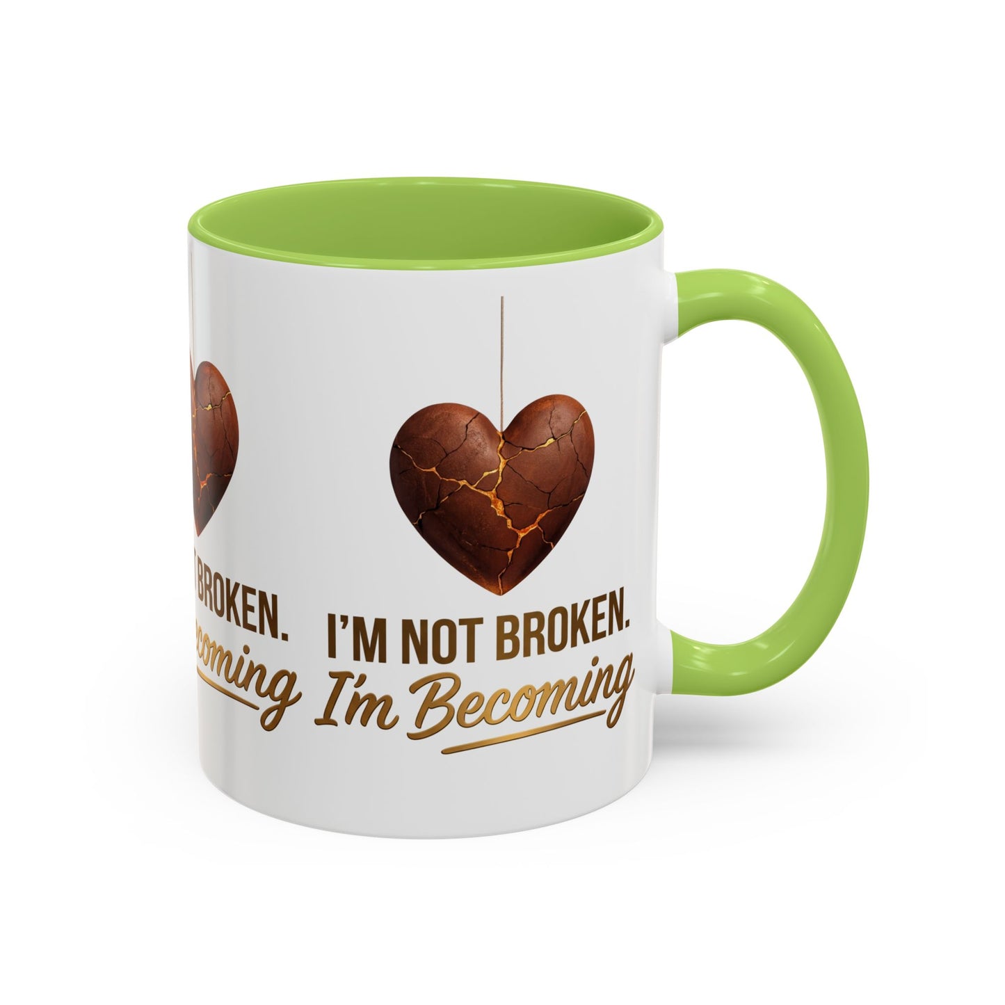 Kintsugi Heart Coffee Mug - "I'm Not Broken, I'm Becoming" Inspirational Ceramic Mug