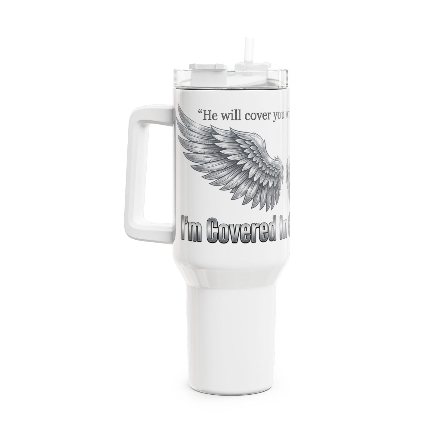 Inspirational Angel Wings Tumbler 40oz – "I'm Covered in God's Love" Travel Mug