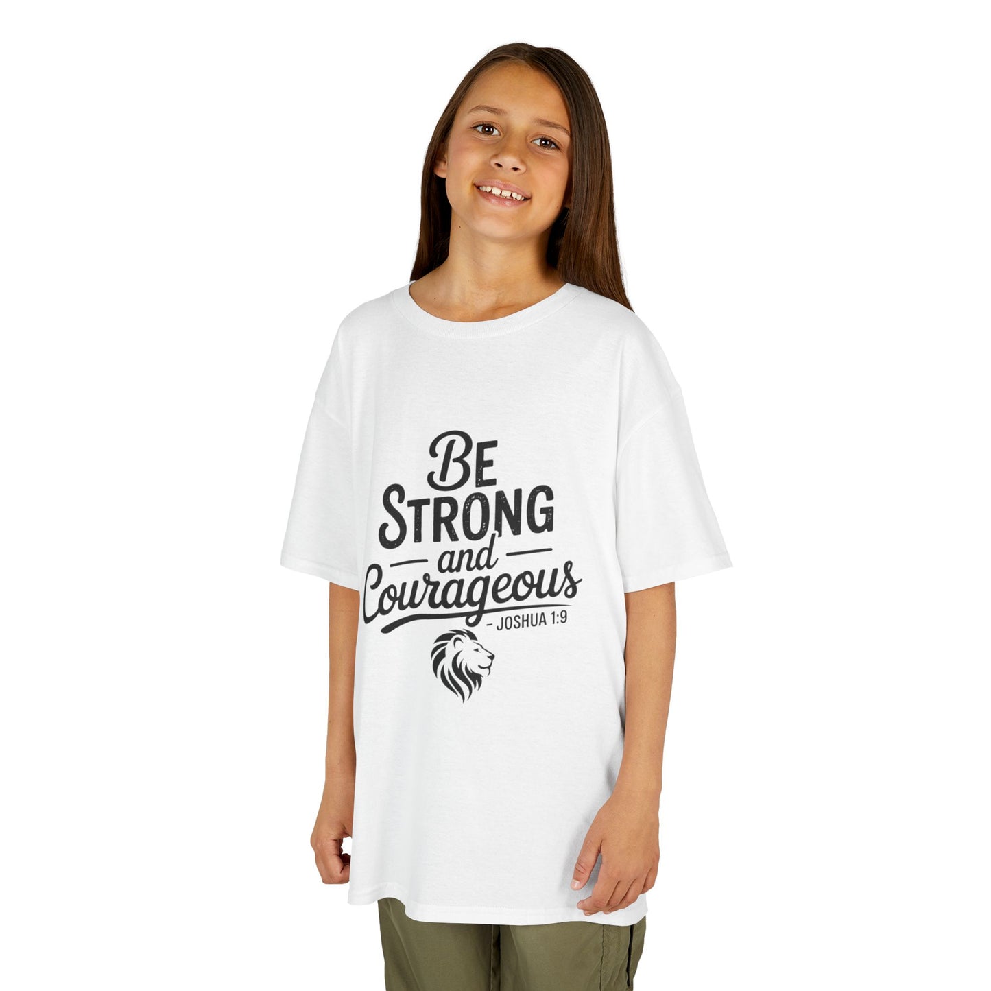 Kids Tee — "Be Strong and Courageous" Inspirational Bible Verse (Joshua 1:9)