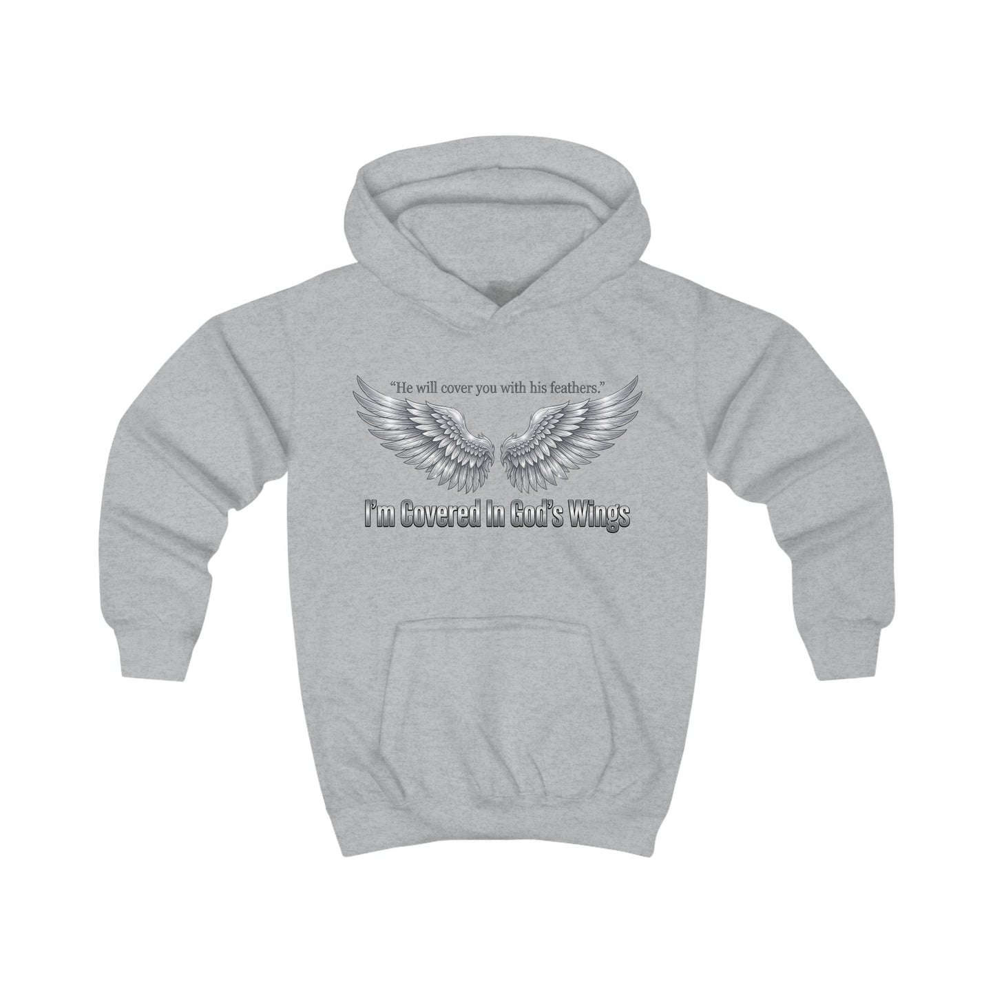 Kids Hoodie - "I'm Covered In God's Wings" Angel Wing Christian Youth Hoodie