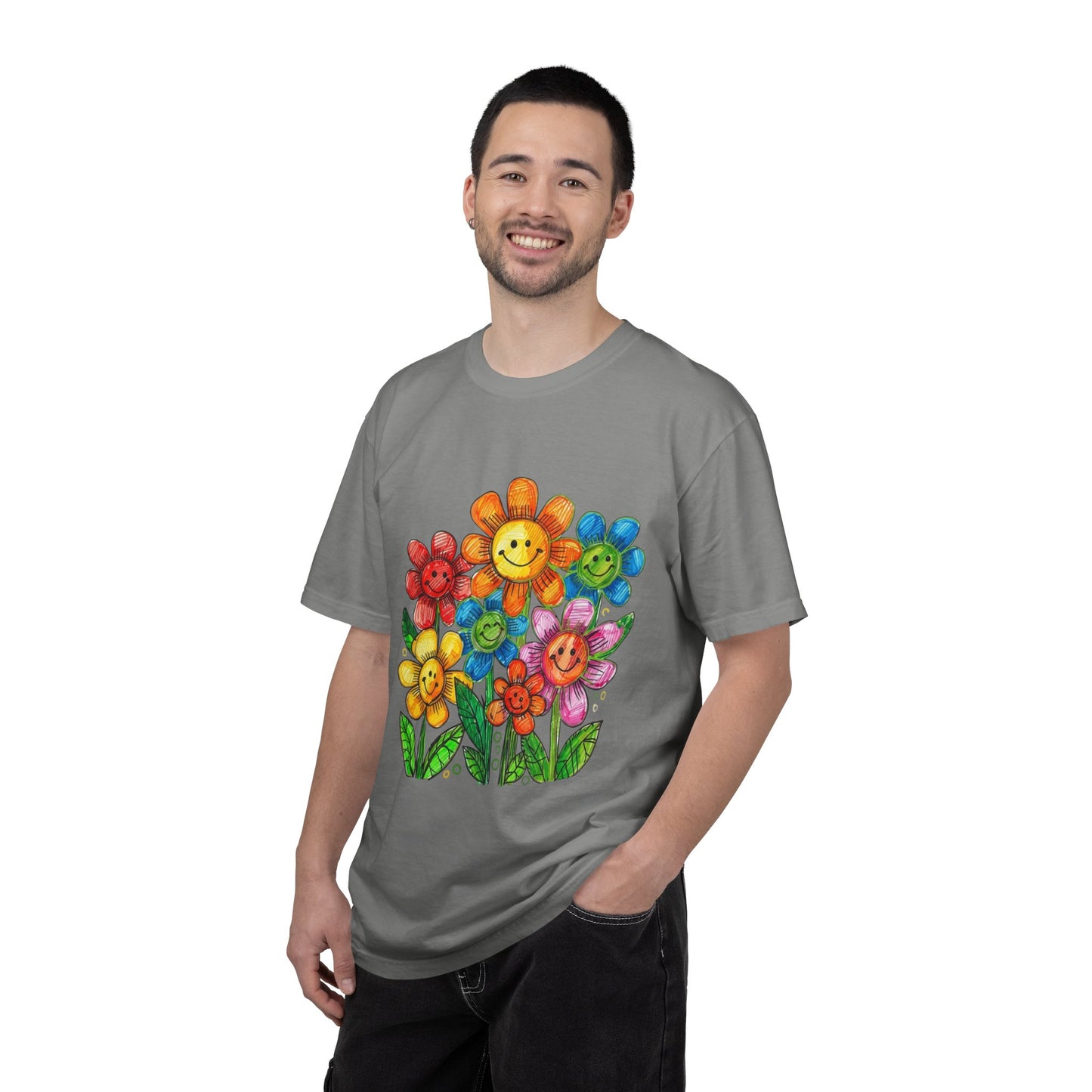 Smiling Rainbow Flower Graphic T-Shirt