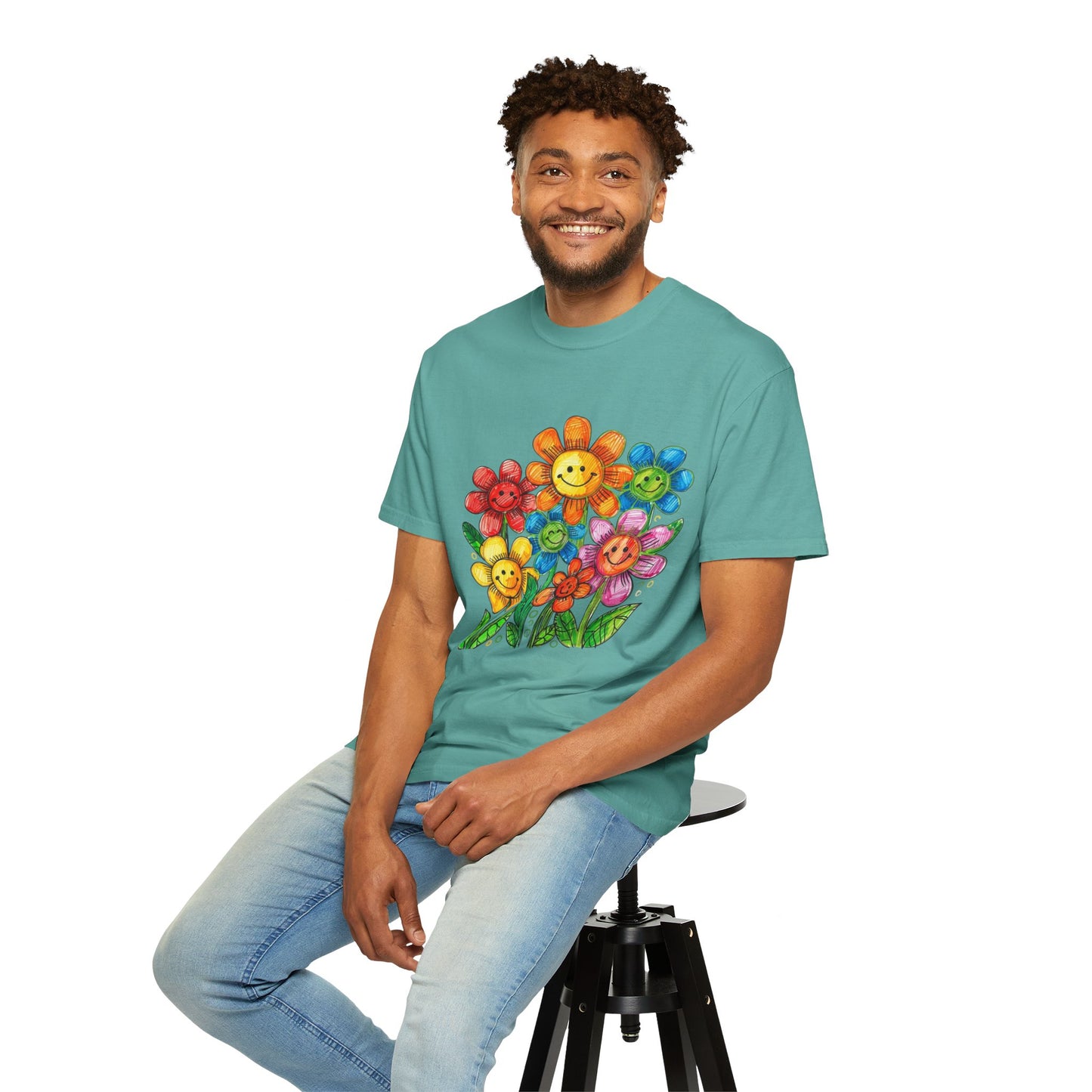 Smiling Rainbow Flower Graphic T-Shirt
