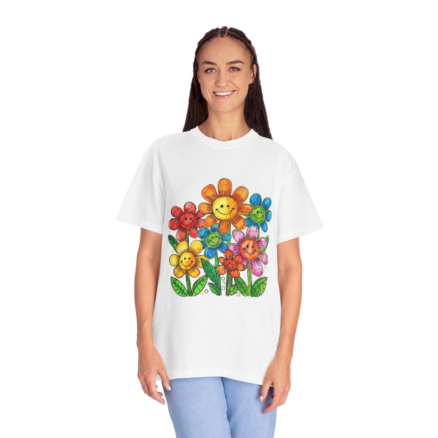 Smiling Rainbow Flower Graphic T-Shirt