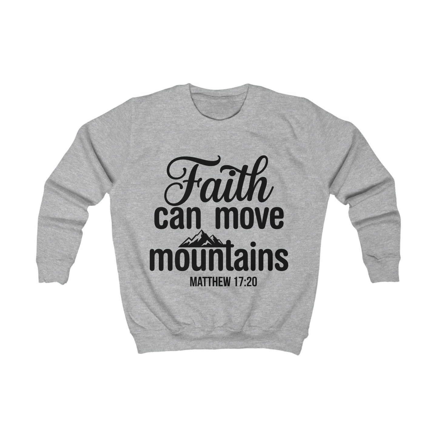 Kids Sweatshirt — "Faith Can Move Mountains" Bible Verse Pullover (Matthew 17:20), Christian Kids Crewneck