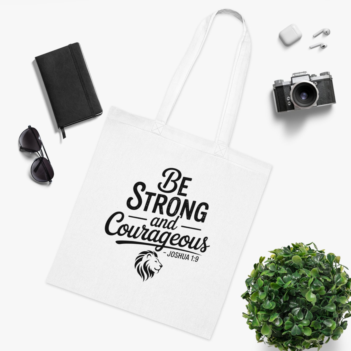 Be Strong and Courageous Cotton Tote – Inspirational Scripture Joshua 1:9 Book & Grocery Bag