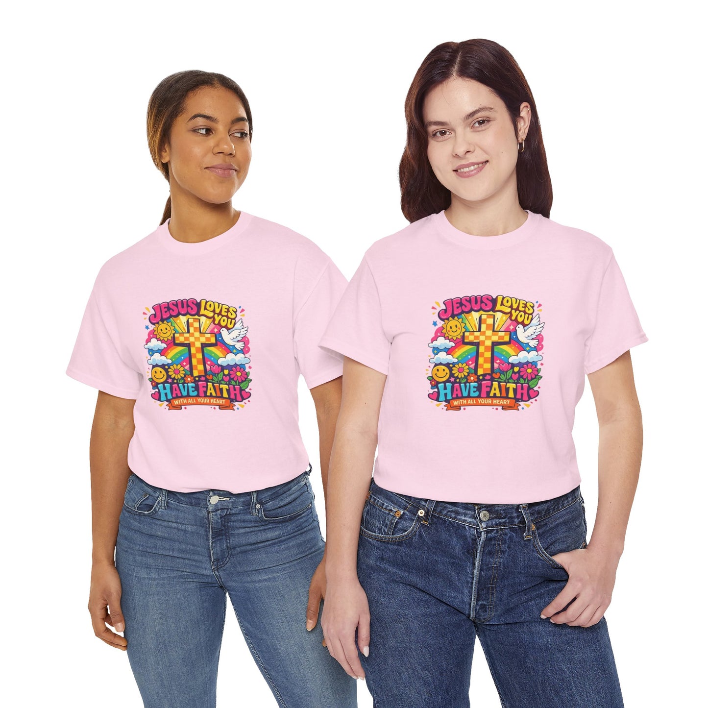 Christian Cross T-Shirt — "Jesus Loves You, Have Faith" Colorful Faith Tee
