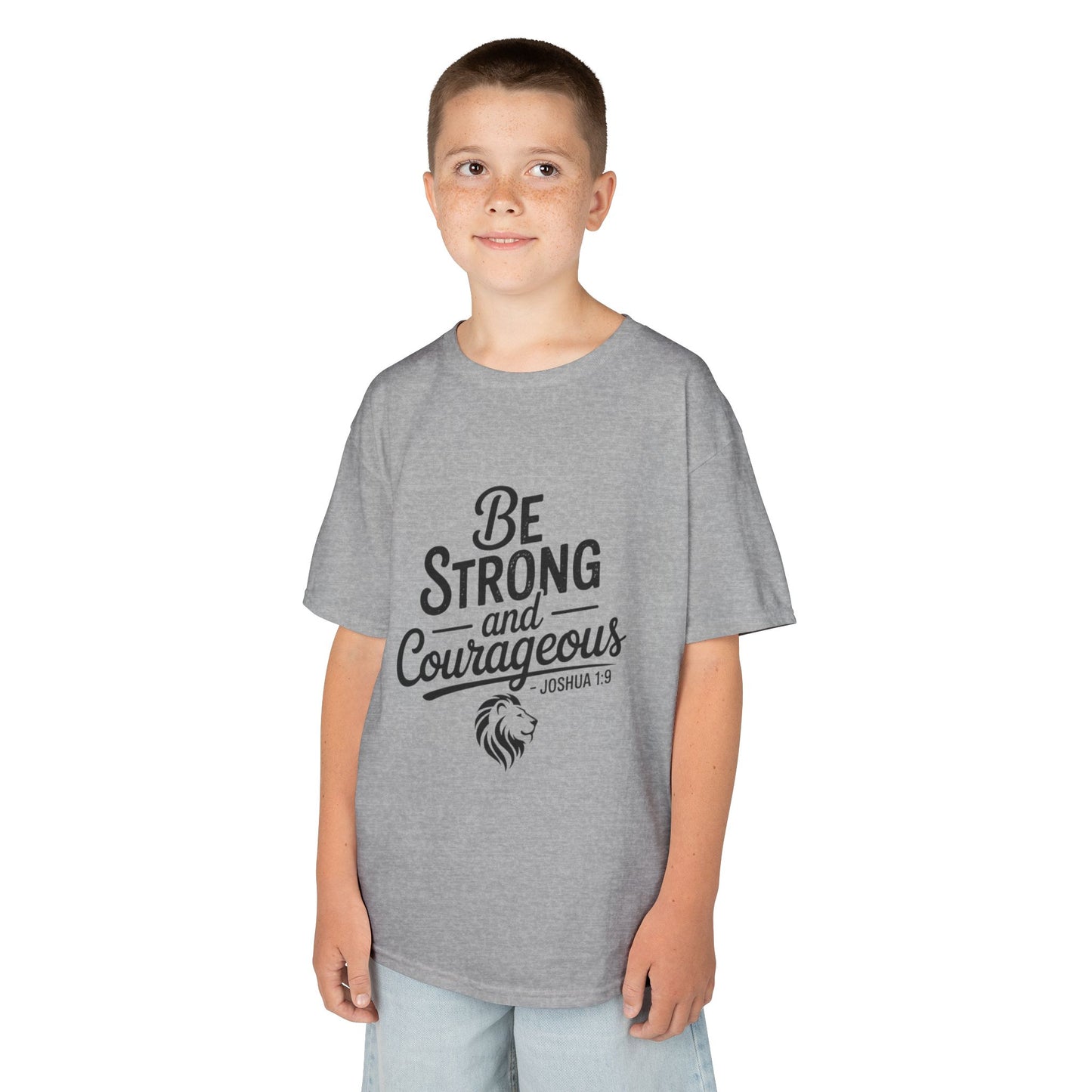 Kids Tee — "Be Strong and Courageous" Inspirational Bible Verse (Joshua 1:9)