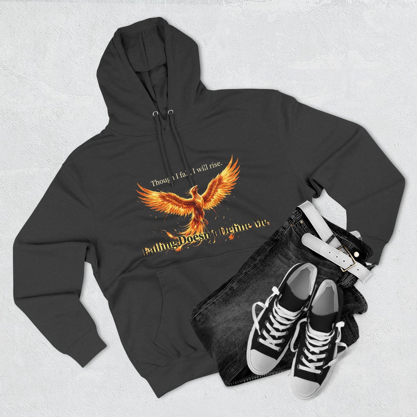 Phoenix Rise Hoodie — "Though I Fall I Will Rise" Inspirational Pullover