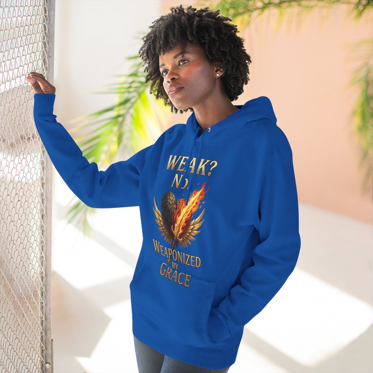 Hoodie - "Weak? No. Weaponized by Grace" Christian Inspirational Pullover