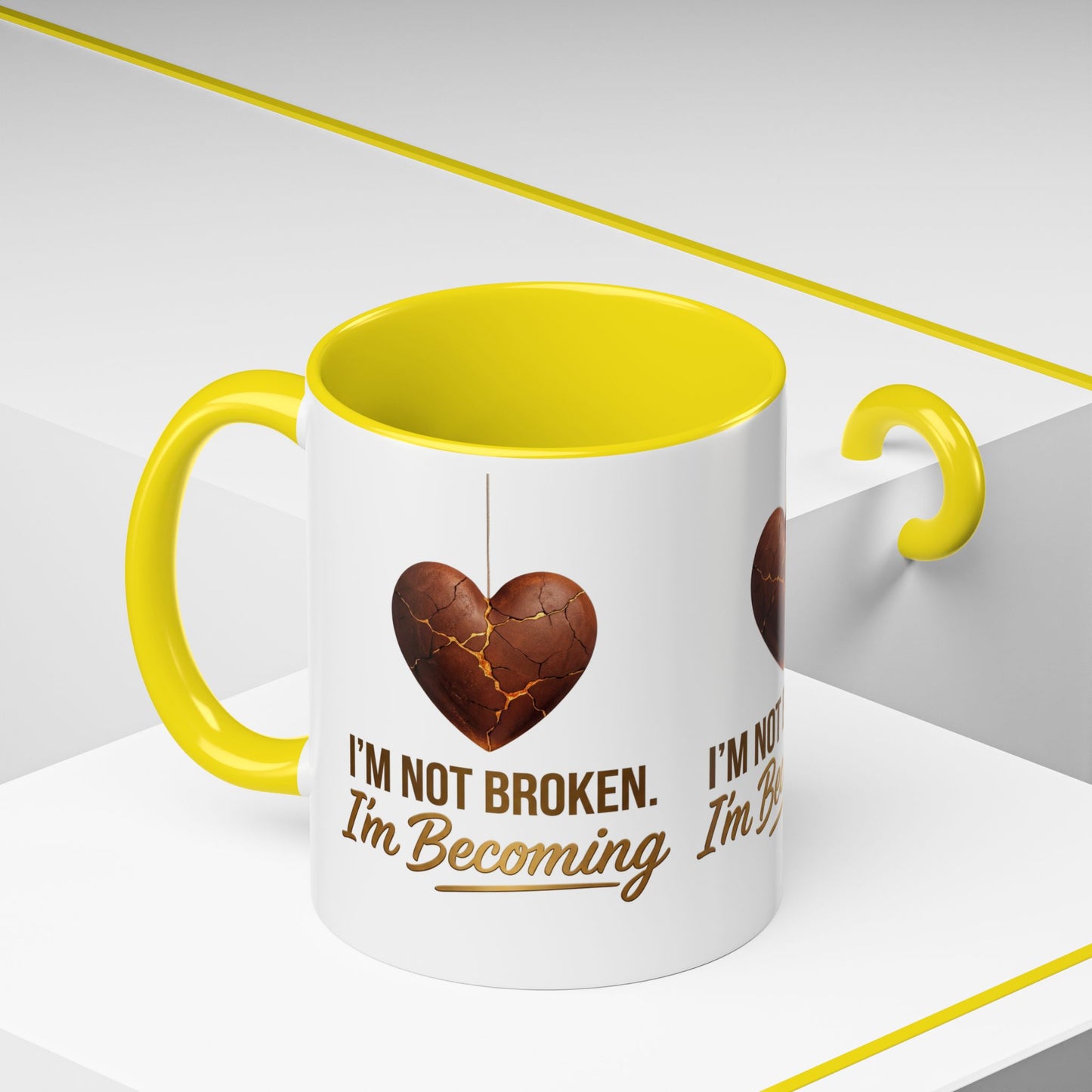 Kintsugi Heart Coffee Mug - "I'm Not Broken, I'm Becoming" Inspirational Ceramic Mug