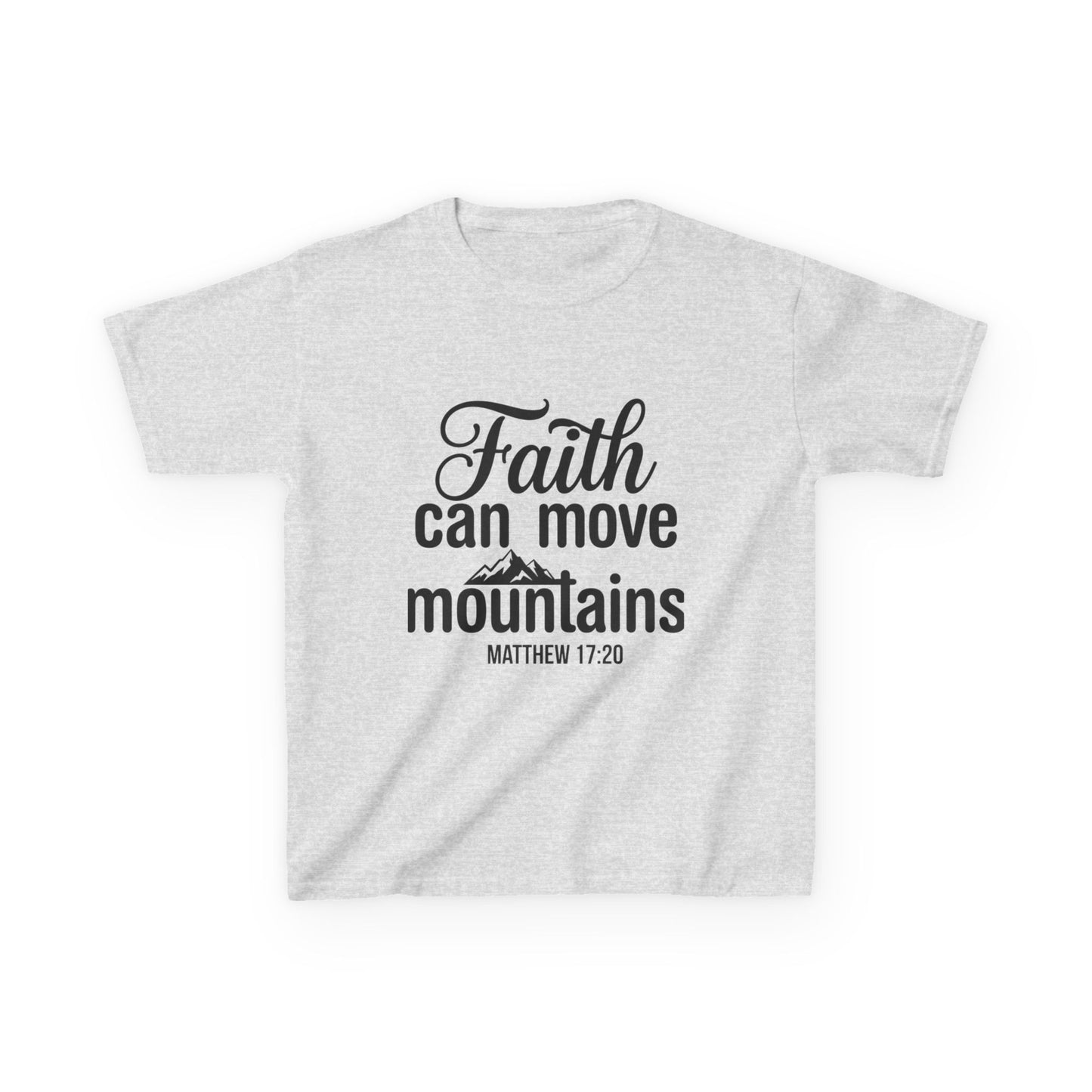 Kids Tee - "Faith Can Move Mountains" Christian Scripture Shirt (Matthew 17:20)