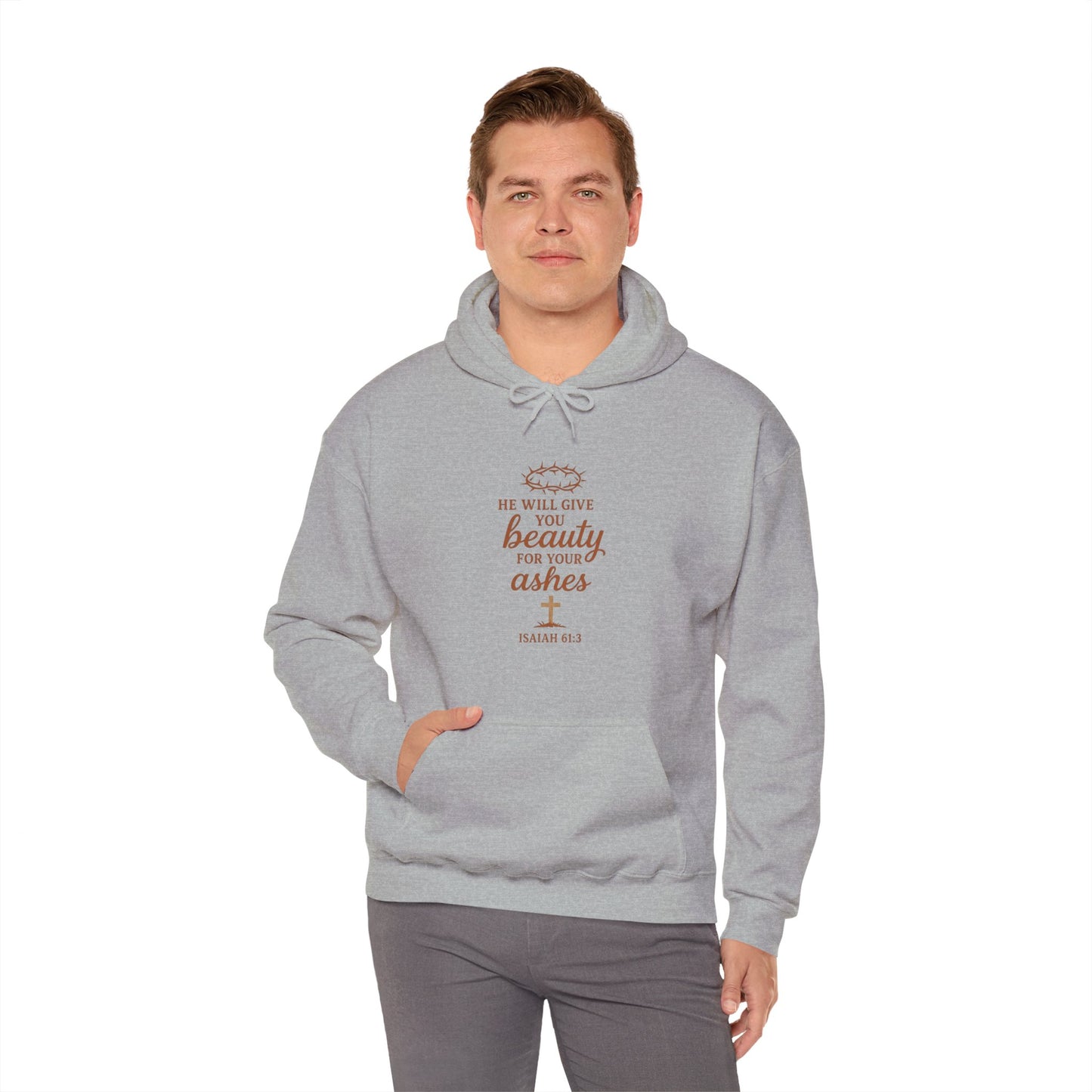 Hoodie — “He Will Give You Beauty for Your Ashes” Faith Verse Christian Hoodie