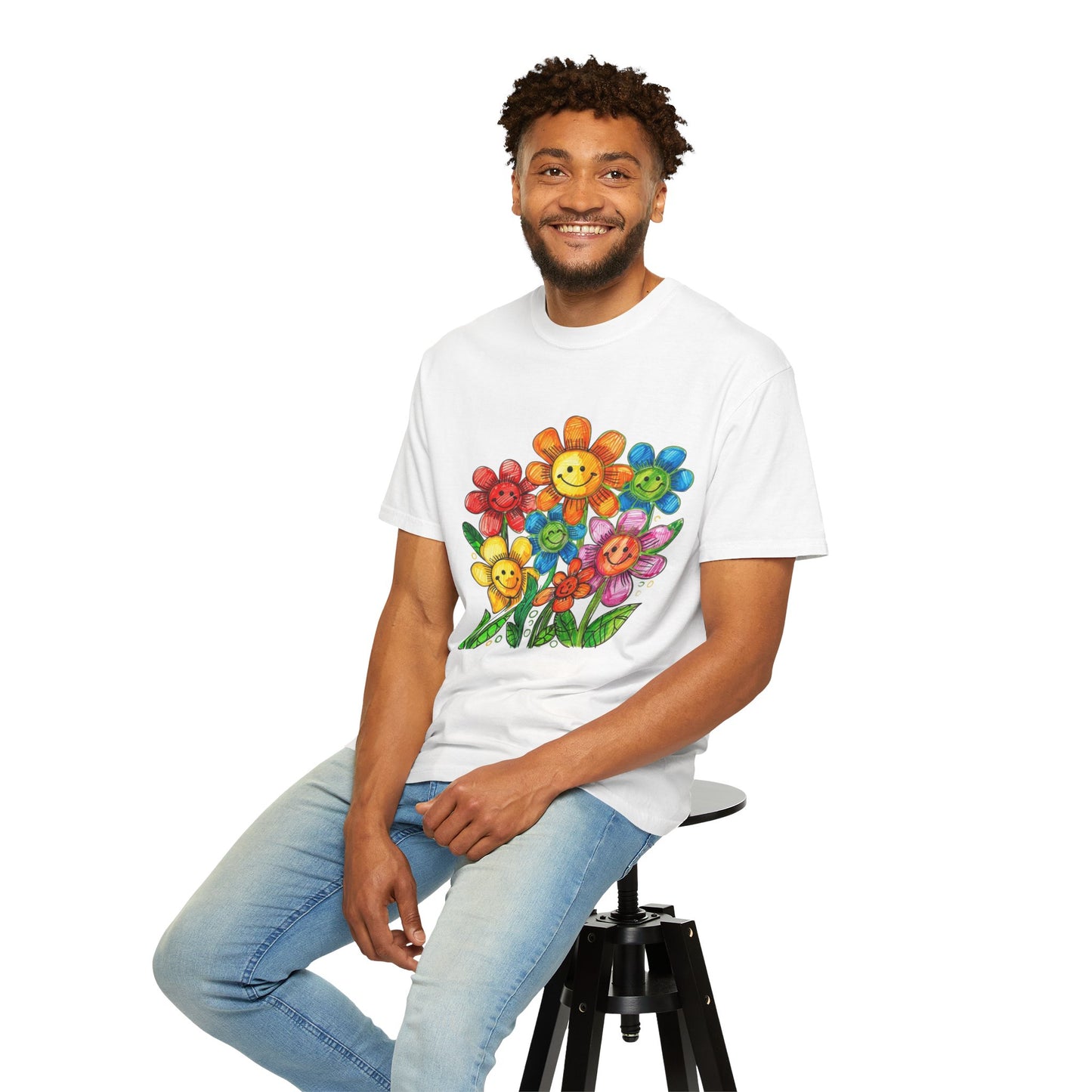 Smiling Rainbow Flower Graphic T-Shirt