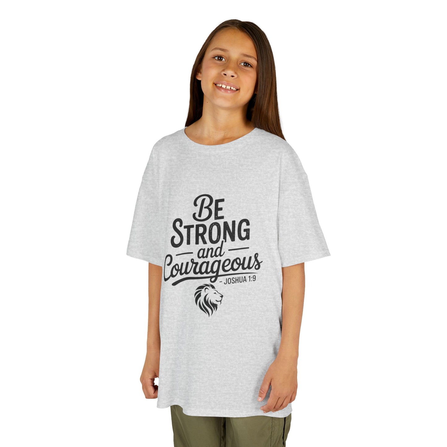 Kids Tee — "Be Strong and Courageous" Inspirational Bible Verse (Joshua 1:9)
