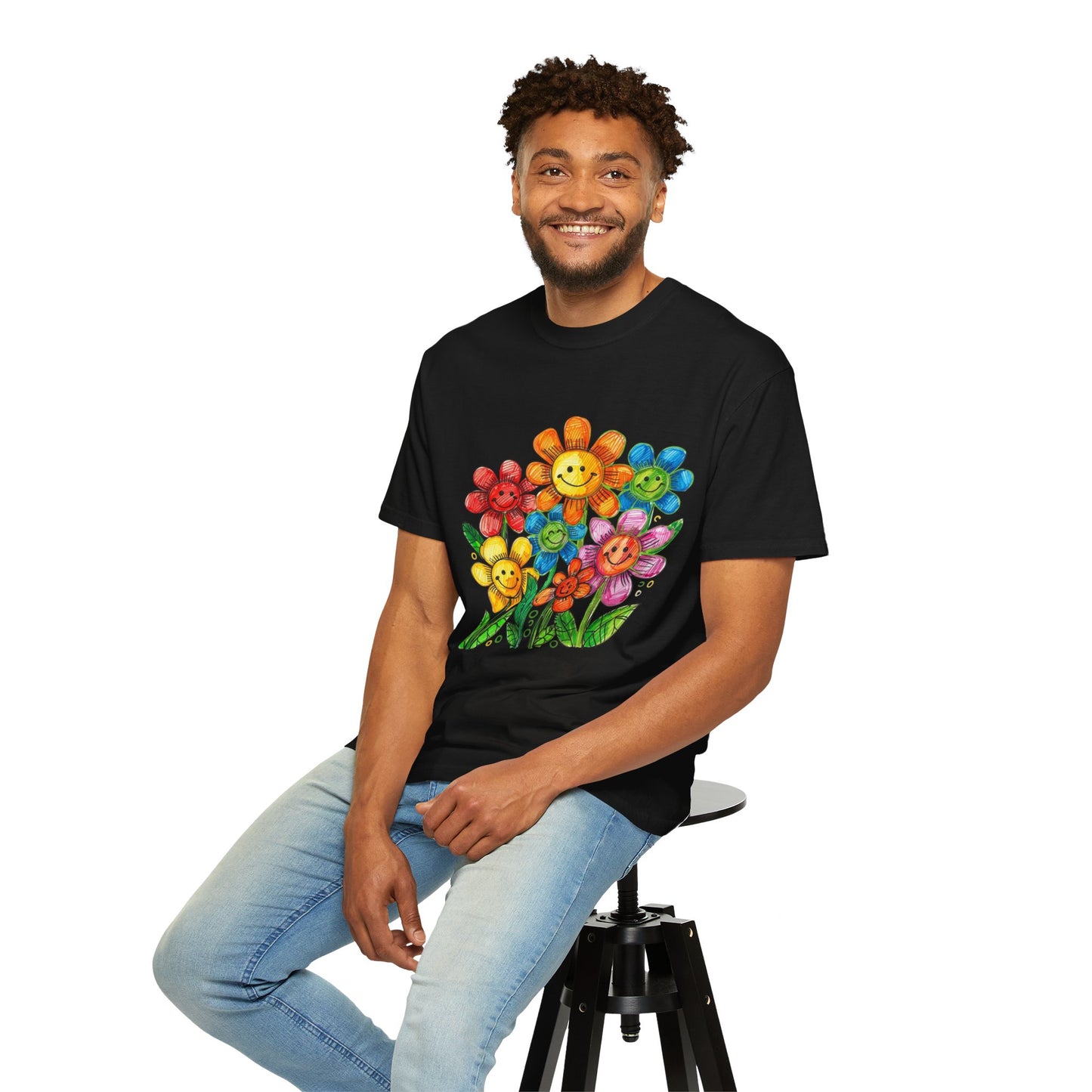 Smiling Rainbow Flower Graphic T-Shirt