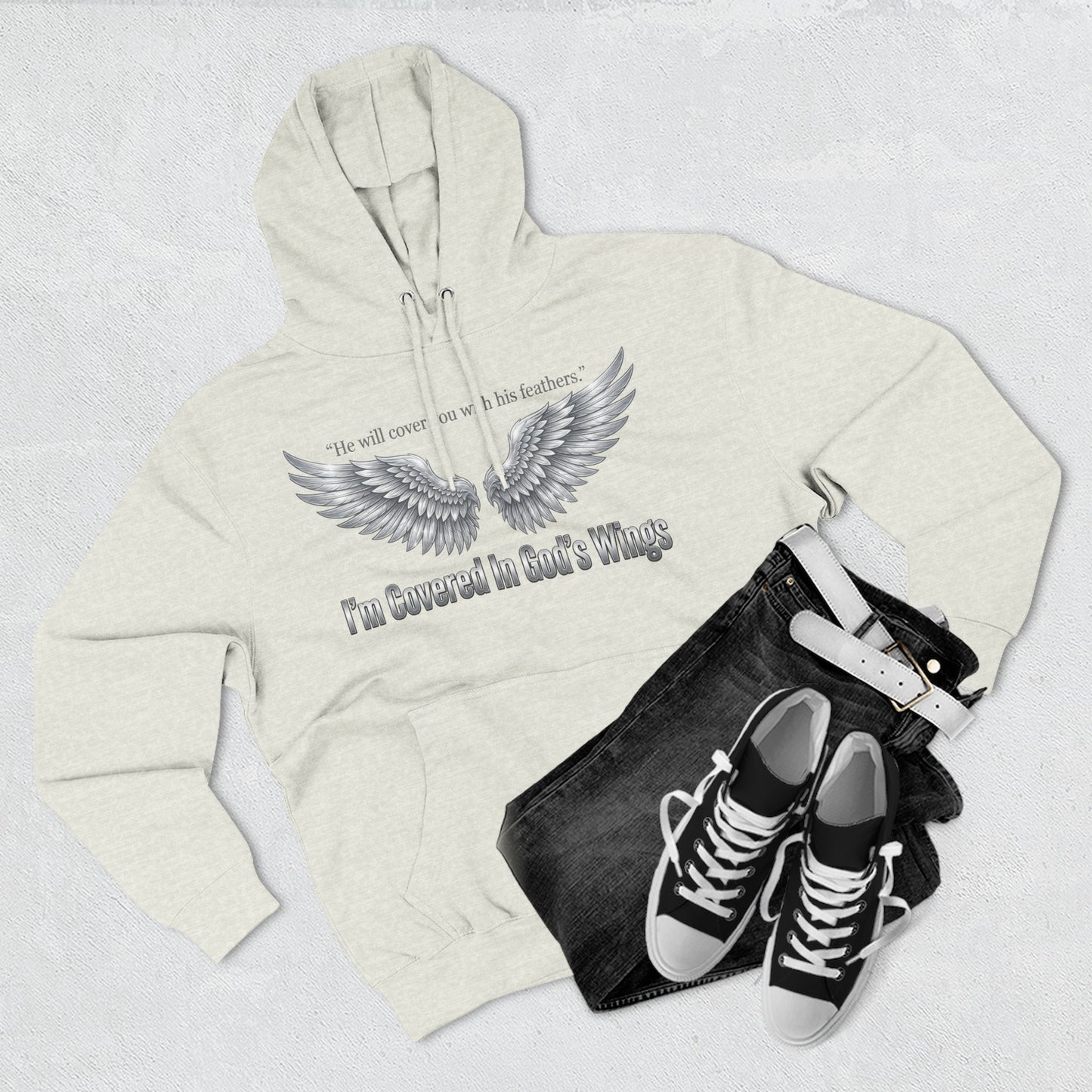 He’ll Cover You With His Feathers Hoodie – I’m Sheltered In God’s Wings Religious Pullover