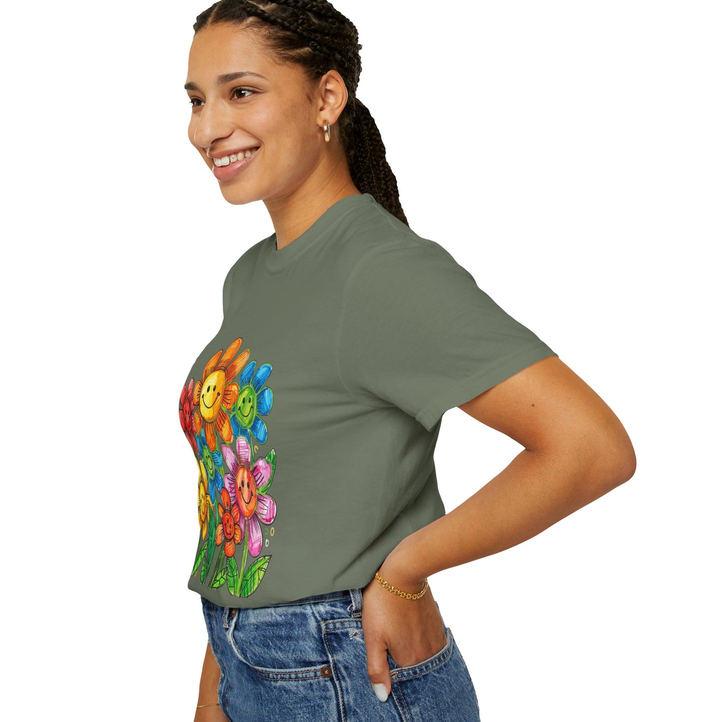Smiling Rainbow Flower Graphic T-Shirt
