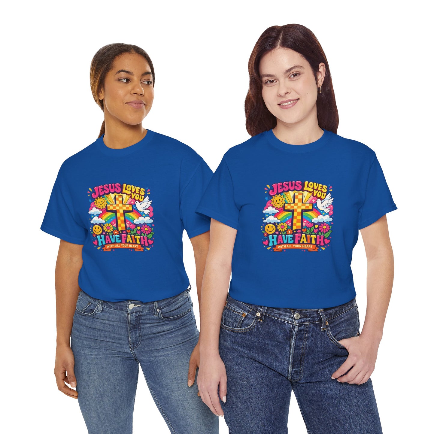 Christian Cross T-Shirt — "Jesus Loves You, Have Faith" Colorful Faith Tee